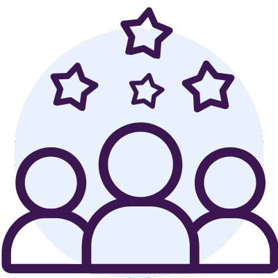 Icon of three silhouettes with stars above them